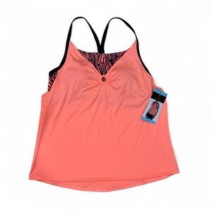 NWT Zeroxposur Tankini Swim Top Women Size Large Pink 4way Stretch Athleisure